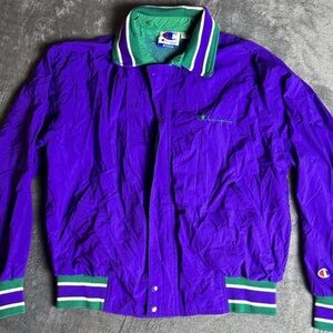 Vintage 1990's Champion Windbreaker - Purple & Teal Size Medium Bomber Jacket